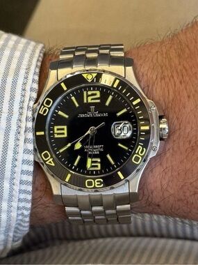 Jerome Lemars Chagall Swiss Automatic Black/Yellow 45mm EUC Full Set